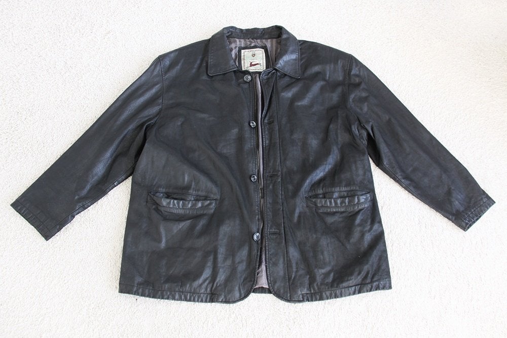 Veste en cuir lisse Marcussi Firenze (taille 54) €80, -, Taille 52/54 (L), Marcussi Firenze, Porté, Noir