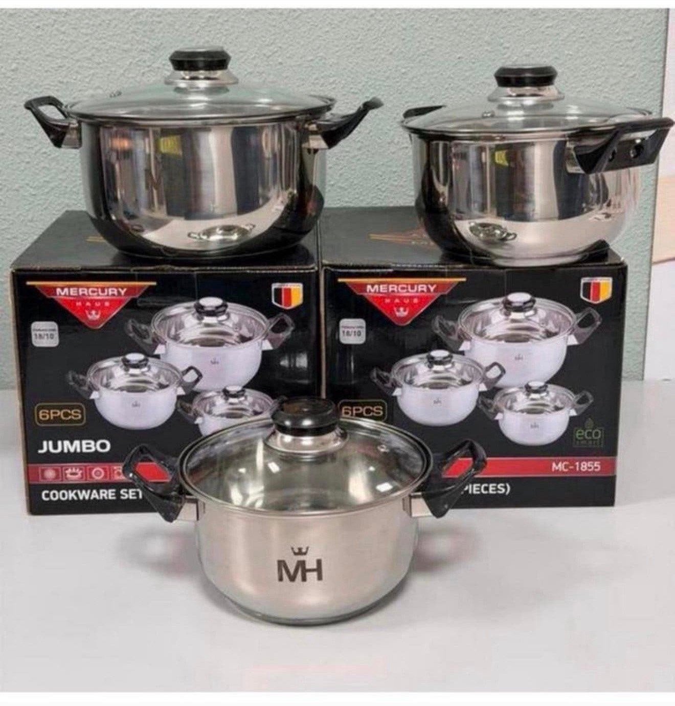 NIEUW - Mercury Haus Jumbo 6-delige pannenset MC-1855 pannen, Huis en Inrichting, Ophalen of Verzenden, Nieuw, Inox, Pannenset
