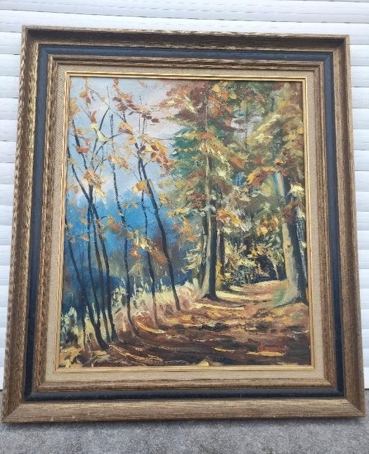 huile sur toile marouffle chemin signe c founard, Ophalen of Verzenden, Doek