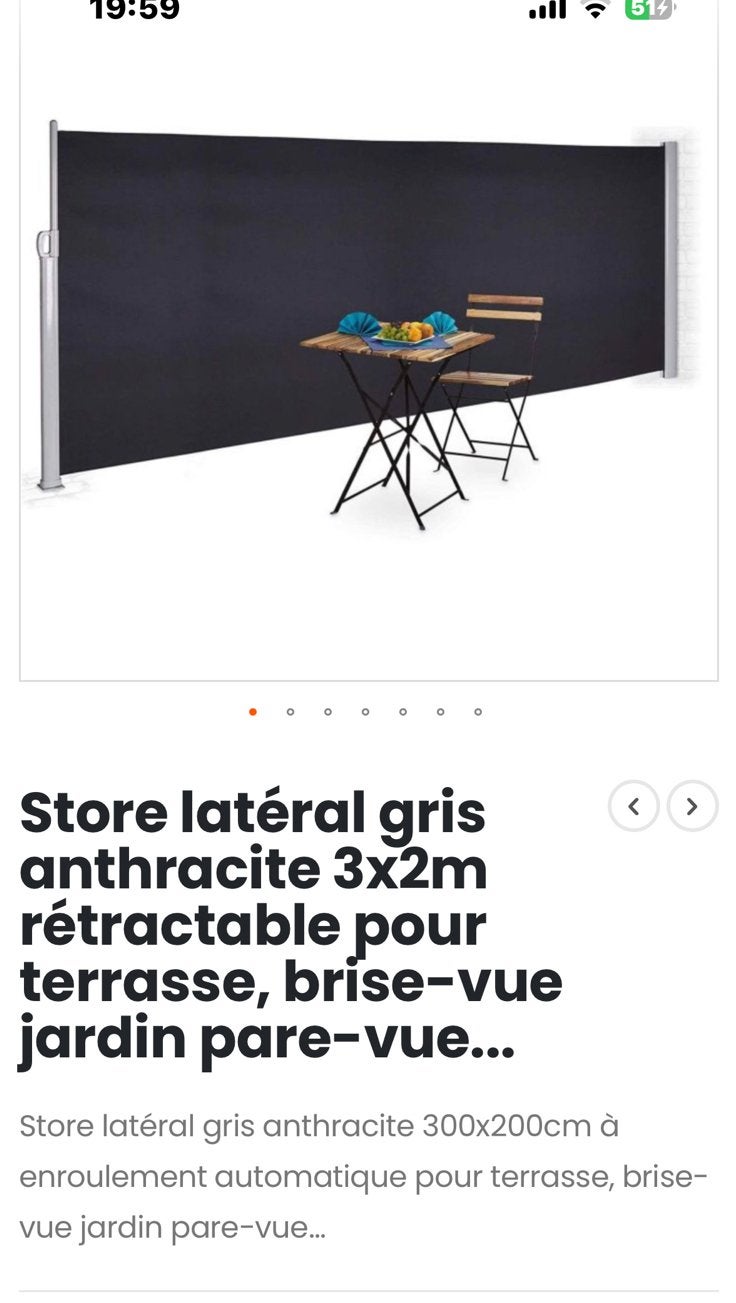 Store lateral neuf toujours emballer, Jardin & Terrasse, Neuf, 200 cm ou plus, Acier, Enlèvement