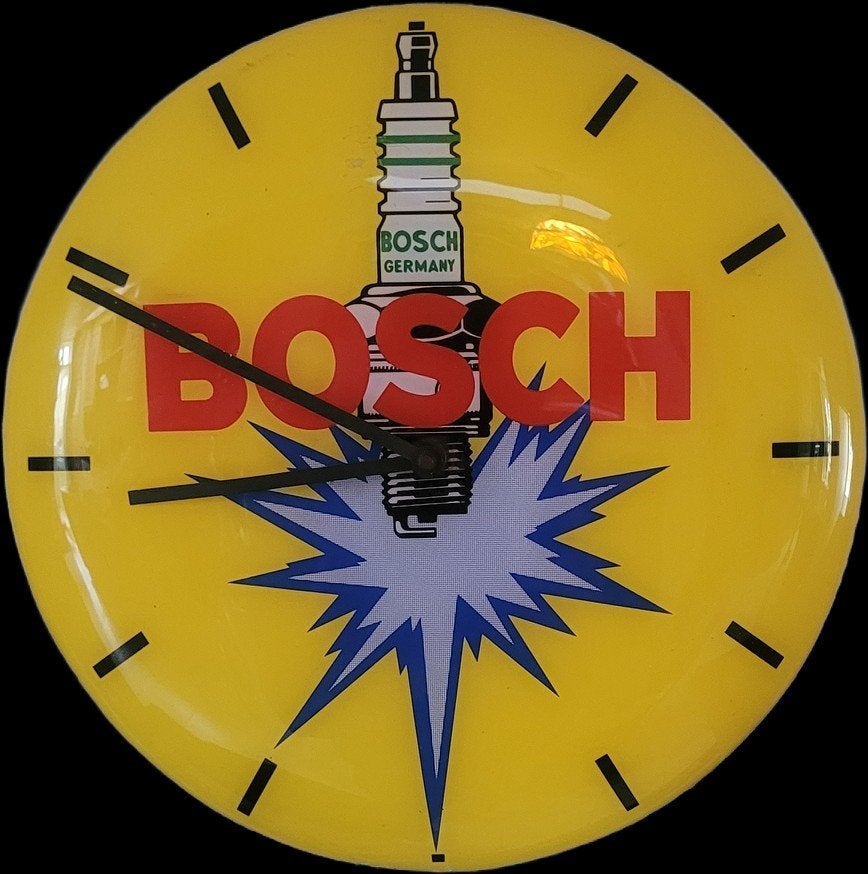 vintage Bosch boogies reclame jaren '60, Vintage, Analoog, Ophalen of Verzenden, Wandklok
