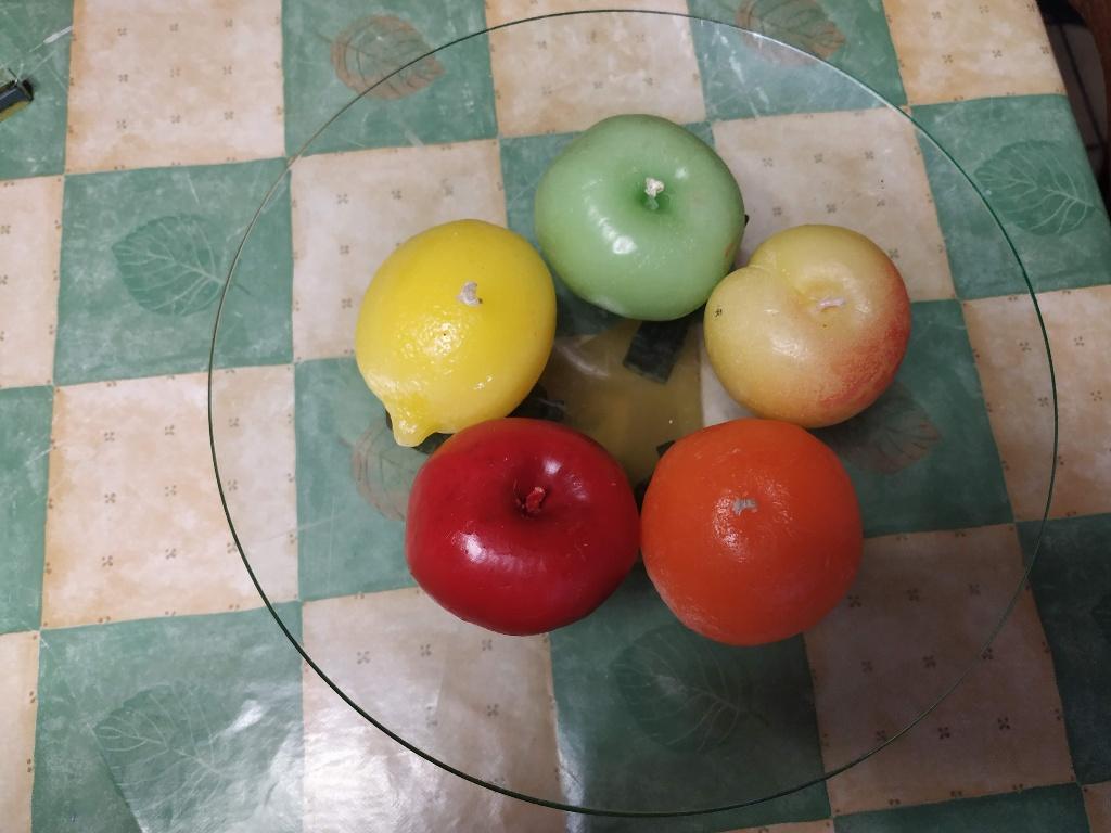 mooie decoratieve sierstaander met schaal en 5 fruitkaarsen, Huis en Inrichting, Ophalen of Verzenden, Kaars