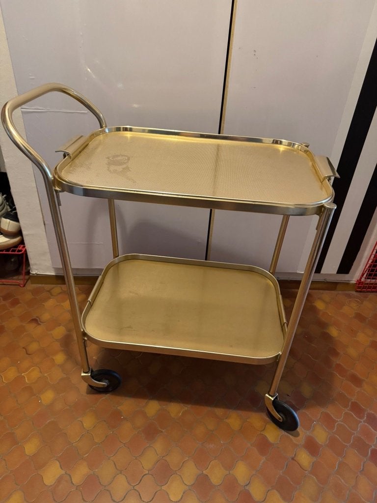 Vintage serveerwagen / barwagen – goud & chroom, Ophalen
