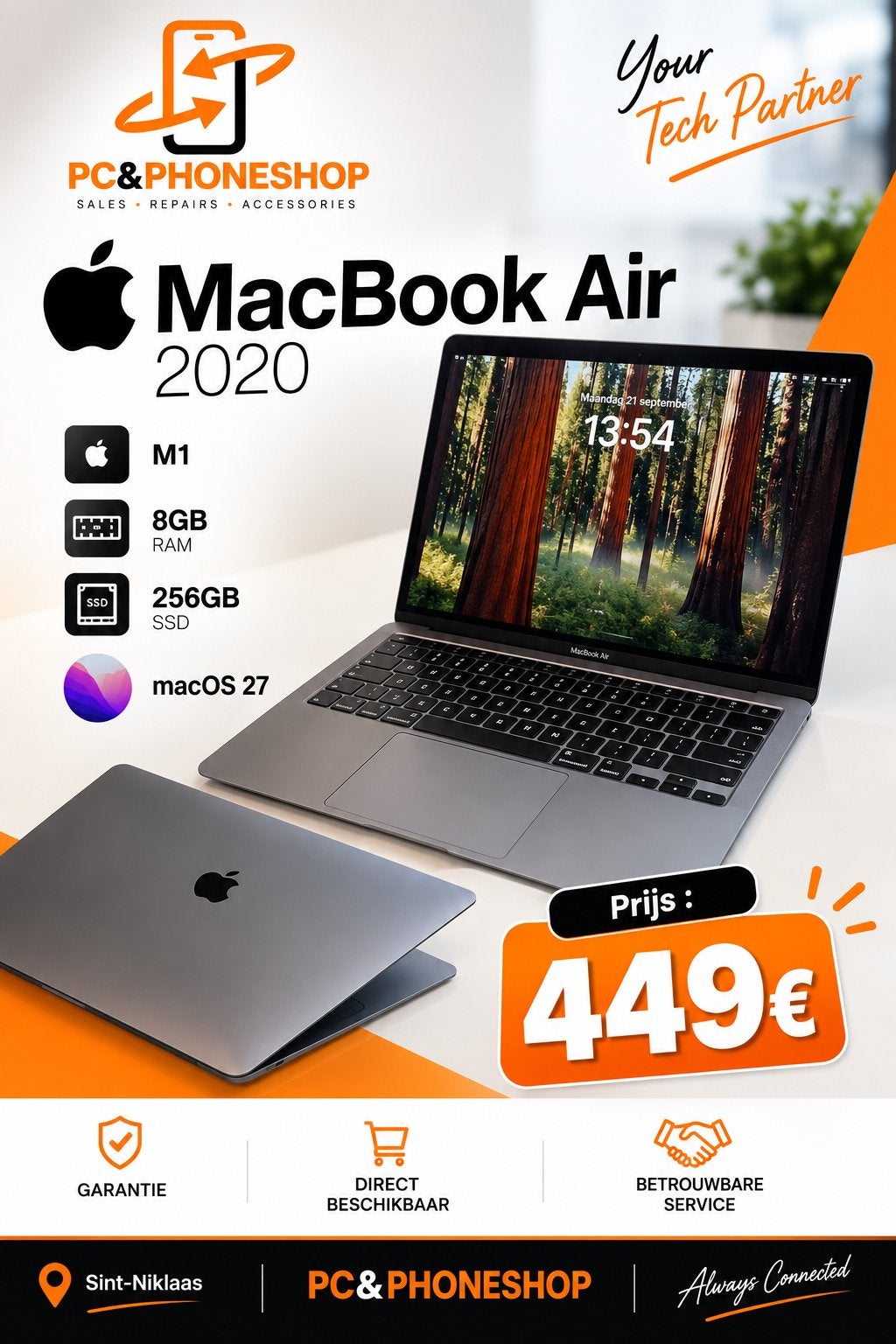 MacBook Air M1 2020, Ophalen of Verzenden, Zo goed als nieuw, MacBook