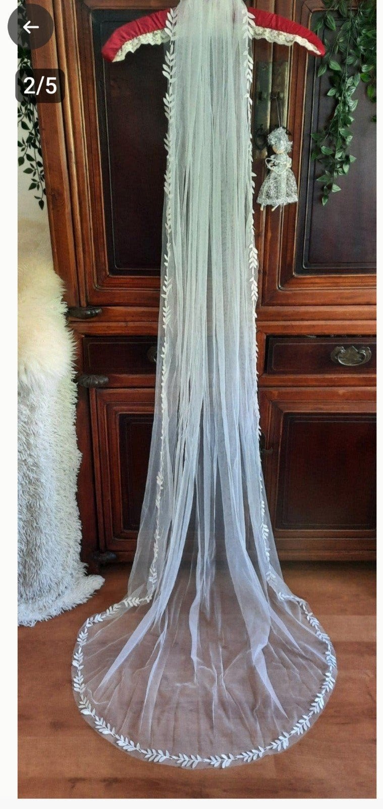 Voile blanc avec bord en feuille, 2 m, Envoi, Comme neuf, Blanc, Robe de mariée