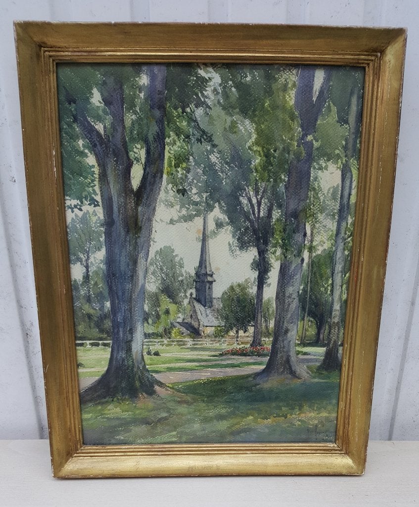 Emile Appay aquarelle Eglise de Giverville Ecole française, Enlèvement