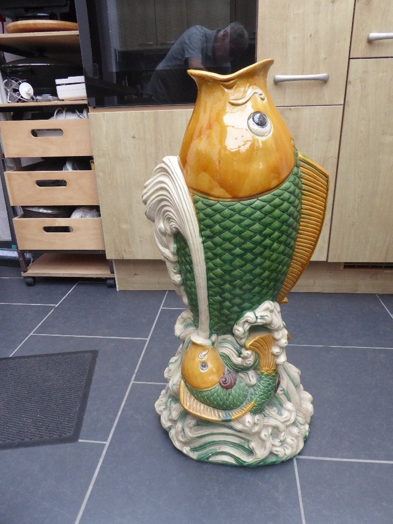 céramique émaillé carpe décor koi 85cm 28kg ,déco, Enlèvement