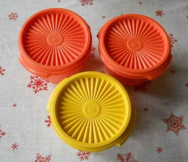 3 Tupperware jaune et orange vintage, Enlèvement, Utilisé, Orange, Récipient ou Bol