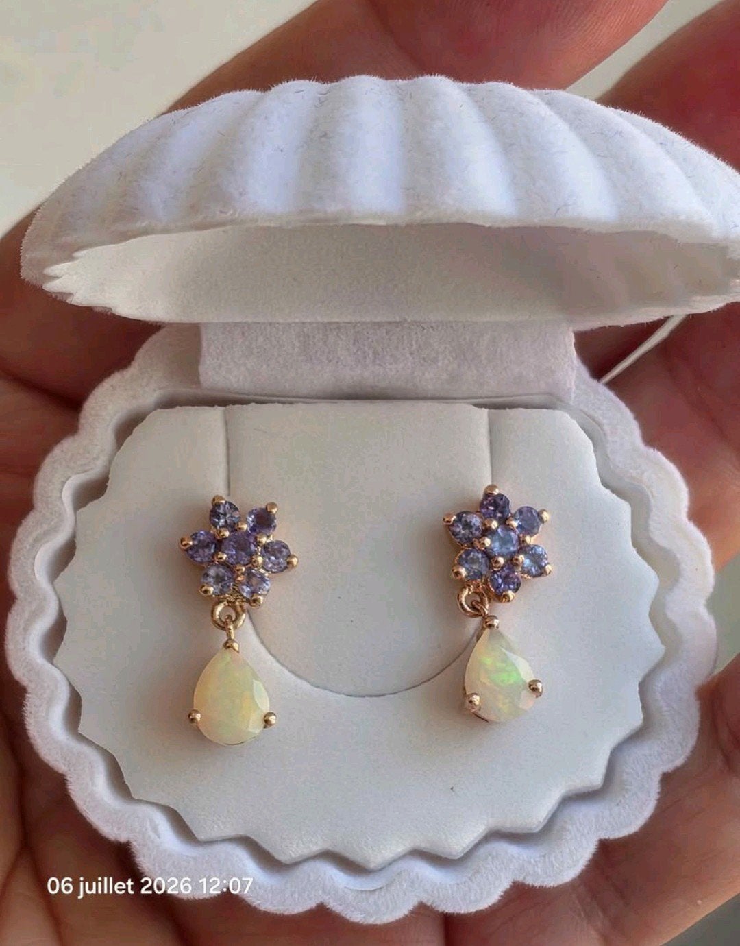 Boucles d'oreilles en argent plaqué or avec opale et tanzani, Neuf, Or, Enlèvement, Avec pierre précieuse