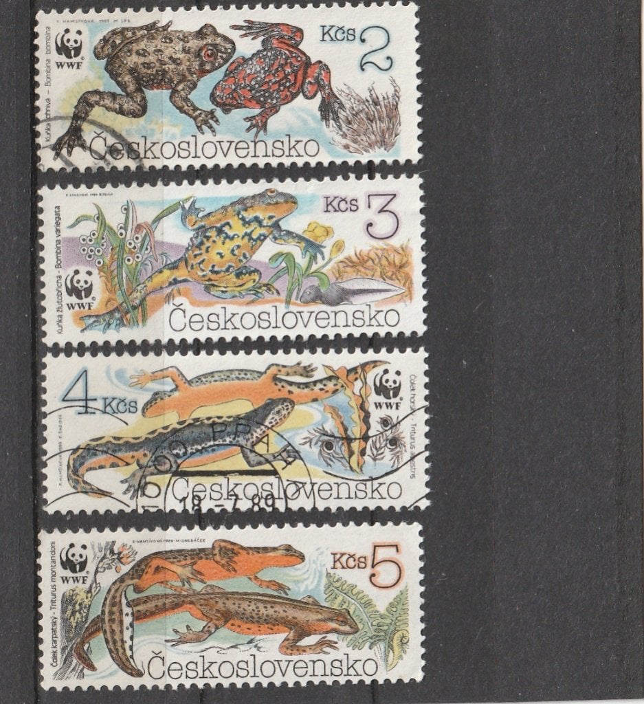 SERIE  TJECHOSLOWAKIJE  WWF -  Kikkers en Salamanders, Postzegels en Munten, Ophalen of Verzenden, Gestempeld, Dier of Natuur