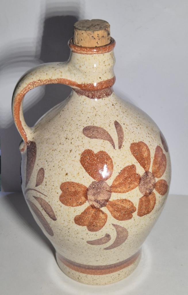 Vintage keramische kruik met bloemenmotief & kurk – West Ger, Ophalen of Verzenden