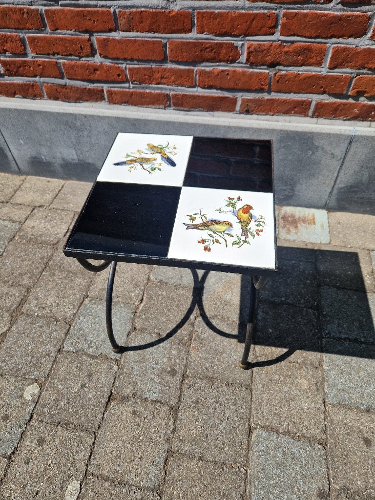 Vintage kleine bijzettafel plantenstandaard mozaïektegels, Ophalen of Verzenden