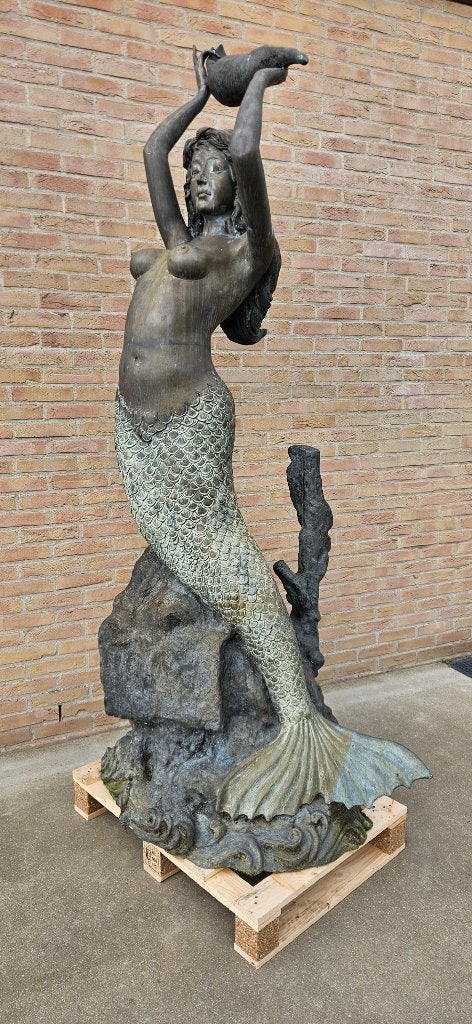 BRONZEN ZWARE GROTE ZEEMEERMIN ALS FONTEIN OF DECORATIEF !!!, Enlèvement ou Envoi, Comme neuf, Autres matériaux, Fontaine