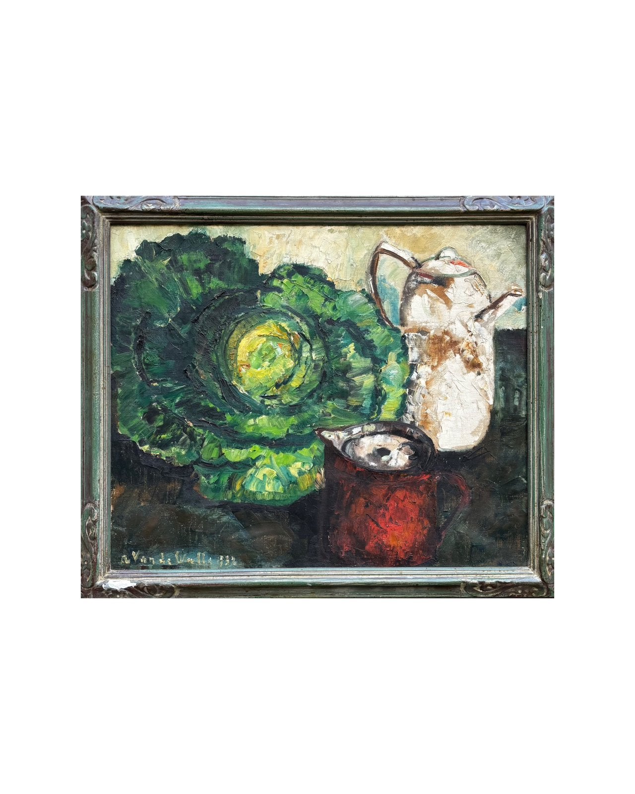 Peinture d'une nature morte de cuisine par A. Vande Walle, Antiquités & Art, Œuvre originale, Peinture à l'huile, Enlèvement, Toile