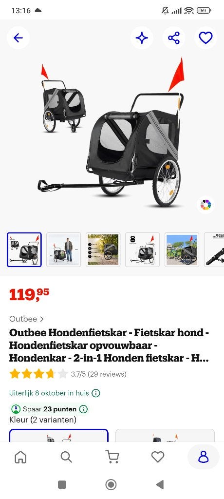 Fietskar honden, Fietsen en Brommers, Ophalen, Zo goed als nieuw, Hondenkar, 40 tot 60 kg