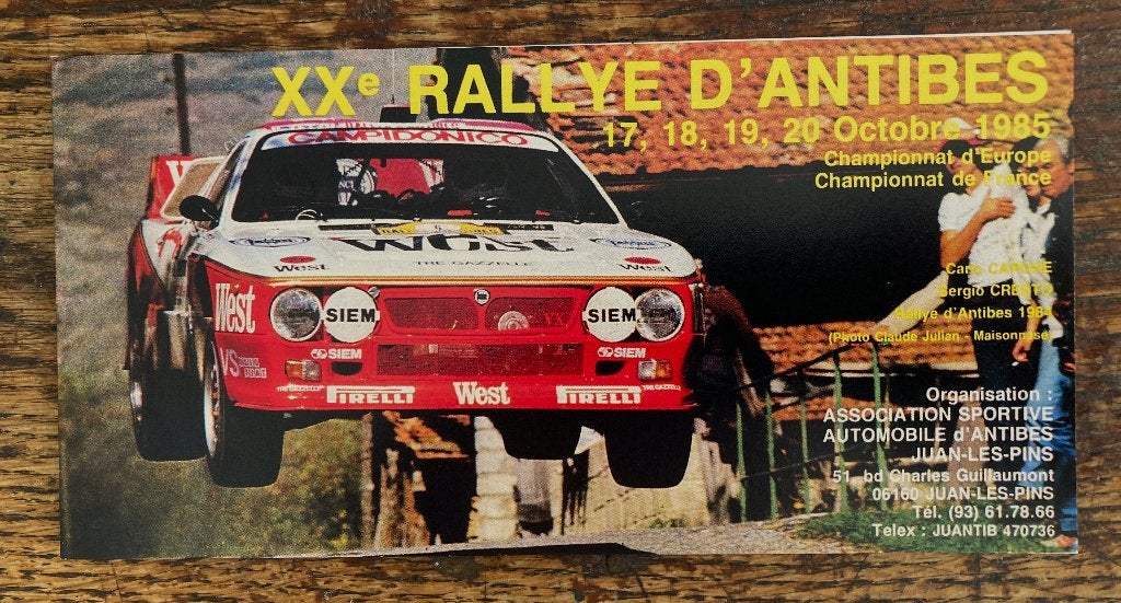Kaart Rally Antibes 1985 challenge Trident Ieper /Lancia 037, Verzenden, Zo goed als nieuw, Auto's