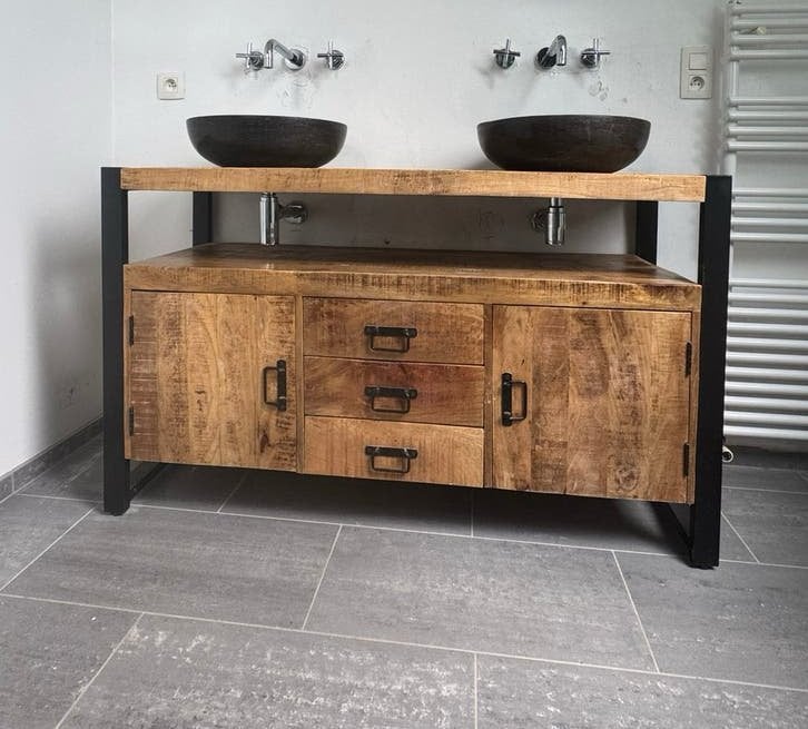 Vrijstaand Lavabo meubel in mangohout, Ophalen, Zo goed als nieuw