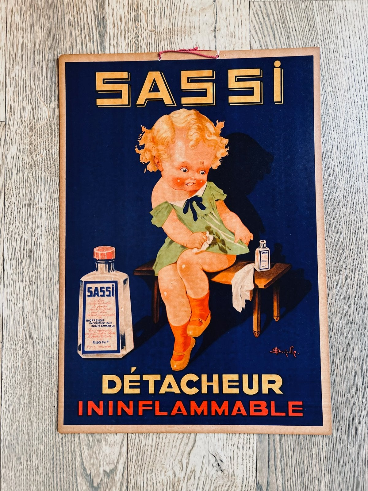 Retro litho reclamebord Sassi Auzolle klein meisje, Ophalen of Verzenden, Gebruikt, Reclamebord