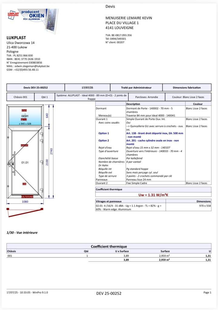 Porte d entree en Pvc blanc intérieur et extérieur, Bricolage & Construction, Enlèvement, Neuf, Châssis de fenêtre