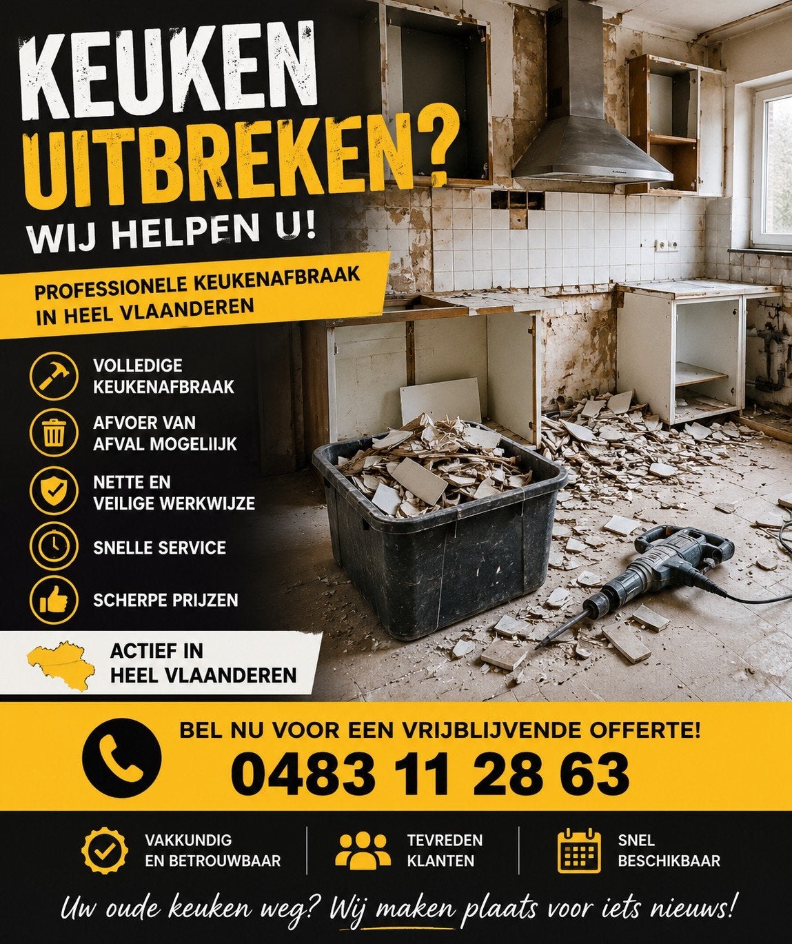 KEUKEN UITBREKEN? WIJ HELPEN U! 
Professionele keukenafbra, Ophalen of Verzenden