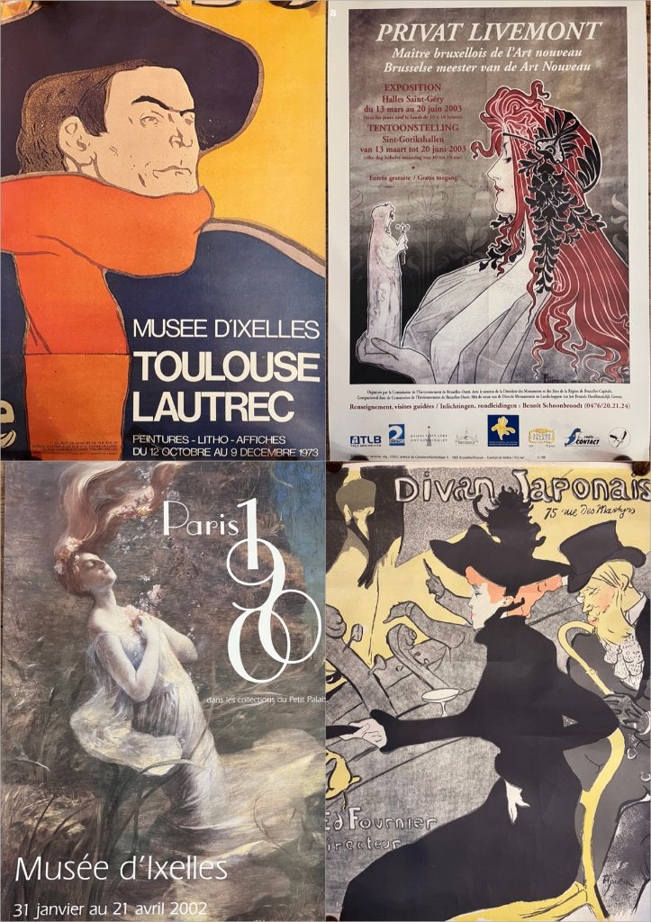 14 affiches Art Nouveau: Privat-Livemont Lautrec Paris 1900, Original, Enlèvement, Portraits et figures, Impression offset