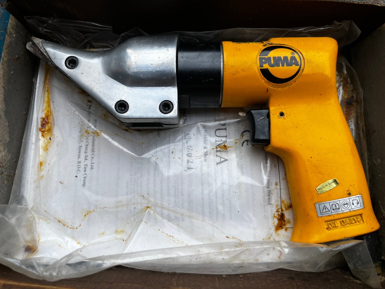 Cisailles pneumatiques à tôle Puma, Bricolage & Construction, Outillage | Outillage à main, Enlèvement ou Envoi, Utilisé, Outil de coupe