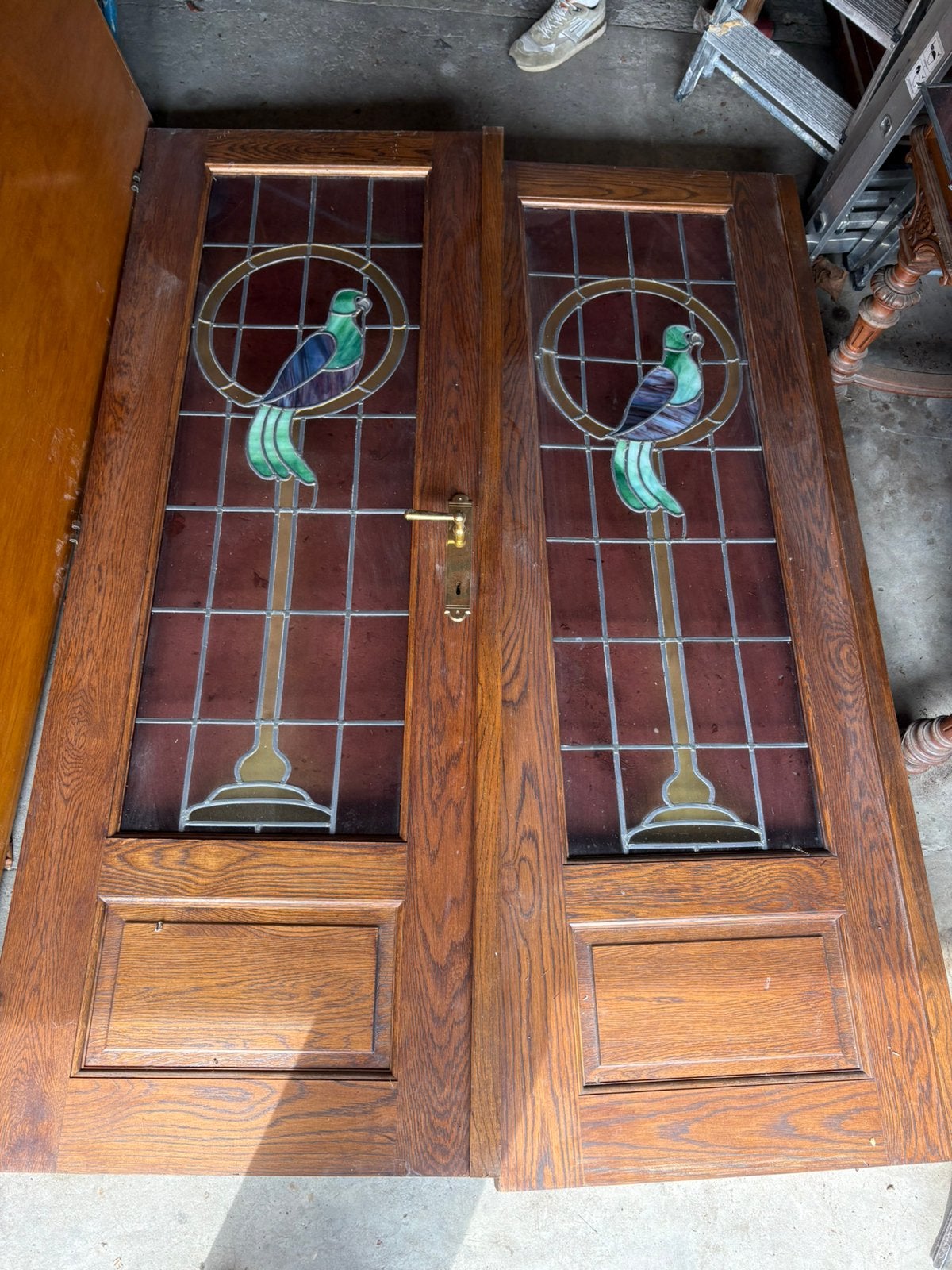 Antieke glas-in-looddeuren pauwenmotief, Ophalen, Gebruikt, Minder dan 80 cm, Binnendeur