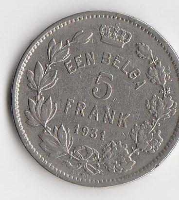 1 Belga / 5 Frank - Albert I Nederlandse tekst 1931, Postzegels en Munten, Munten | België, Ophalen of Verzenden