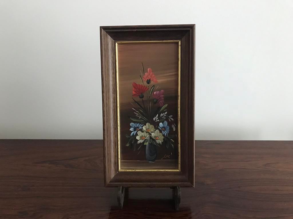 Schilderij bloemen Gesigneerd in bruin / goud lijst kader, Antiek en Kunst, Ophalen of Verzenden
