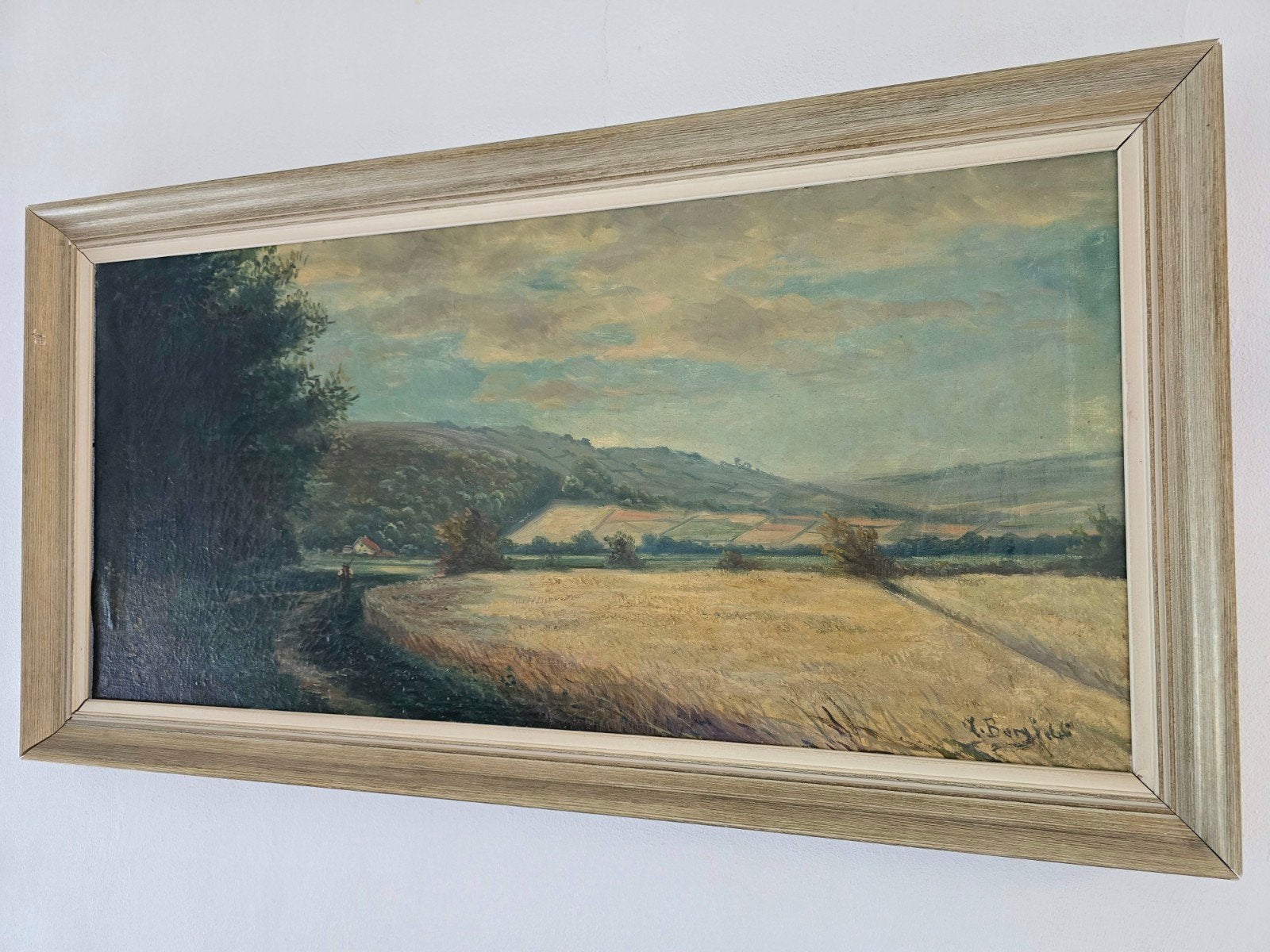 GROOT ANTIEK 19de eeuws SCHILDERIJ BERGFELD - Landschap lang, Ophalen, Gesigneerd, Olieverf, Landschap