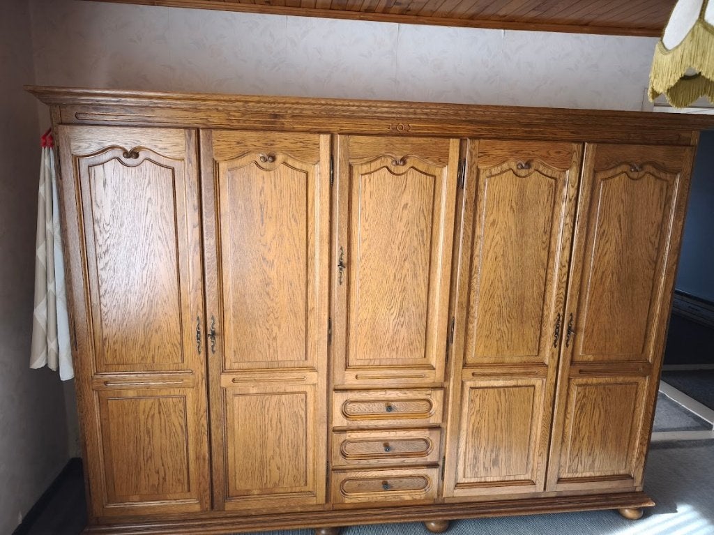 klassieke, massief houten vijfdeurs kleerkast, Ophalen, Eikenhout, 200 cm of meer, 150 tot 200 cm