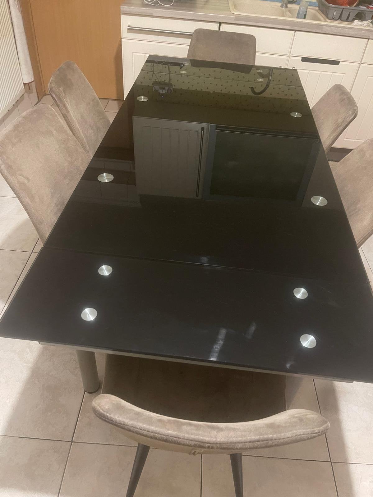 Table noir brillante+6 chaises, Enlèvement, Comme neuf