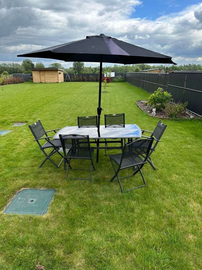 Table de jardin + chaises + parasol, Jardin & Terrasse, Enlèvement, Utilisé