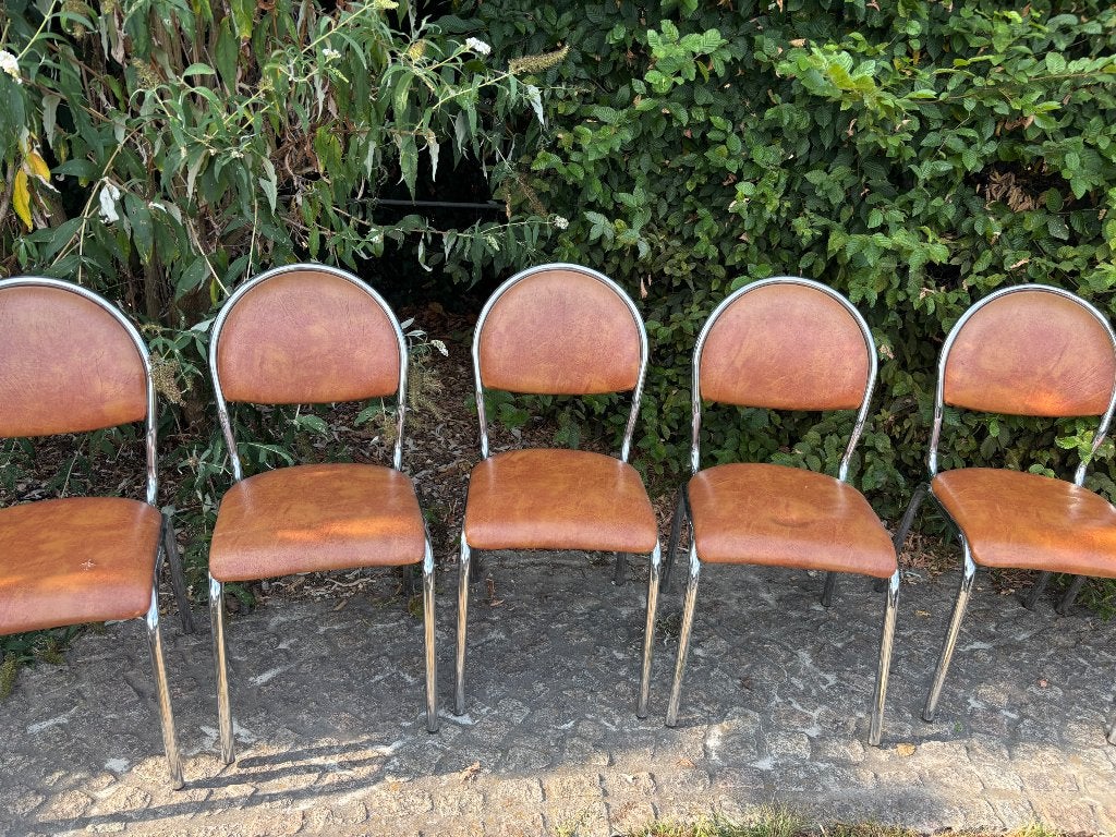 Vintage chromen buisframe Stoelen Cognac, Ophalen, Gebruikt, Bruin, Vintage