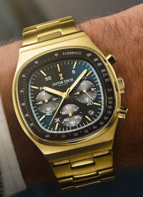 horloges Jacob Zech - Heren Horloge Florence - Goud, Handtassen en Accessoires, Horloges | Heren, Staal, Staal, Polshorloge, Nieuw