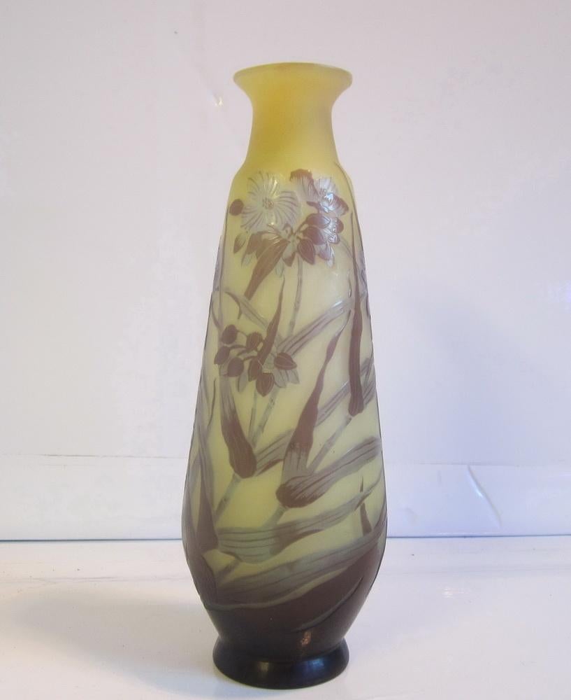 Vase art nouveau ancien verre camée Emile Gallé, vers 1900, Antiquités & Art, Envoi