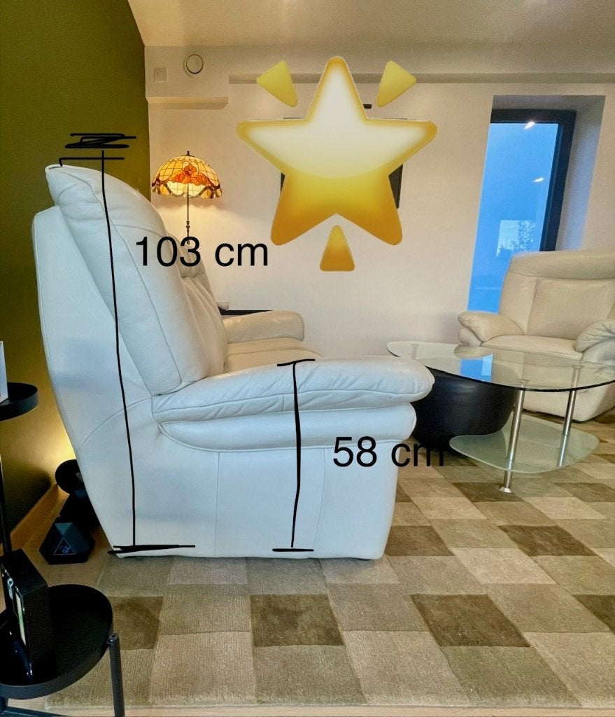 Salon en cuir beige / crème, Maison & Meubles, Trois personnes, Moins de 75 cm, Comme neuf, Enlèvement