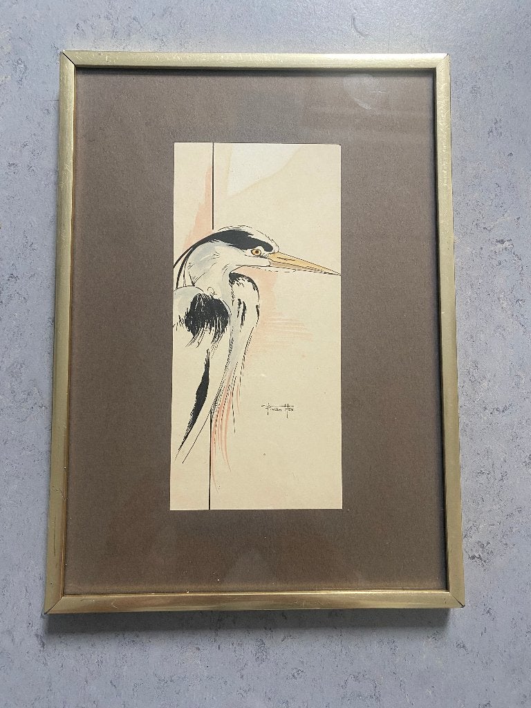 Originele Art Deco Pentekening / Aquarel – Gesigneerd, Enlèvement ou Envoi, Papier/carton, Aquarelle, Sous verre