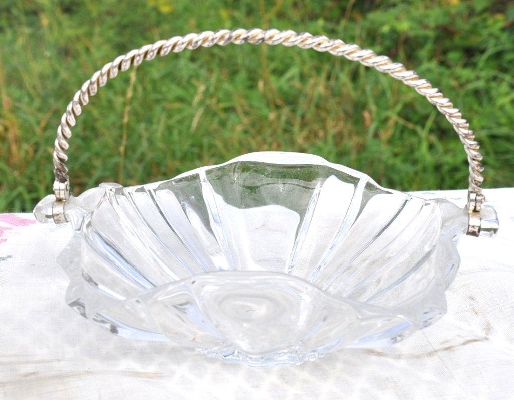 vide poche en cristal avec anse métal torsadé, Antiek en Kunst, Ophalen of Verzenden