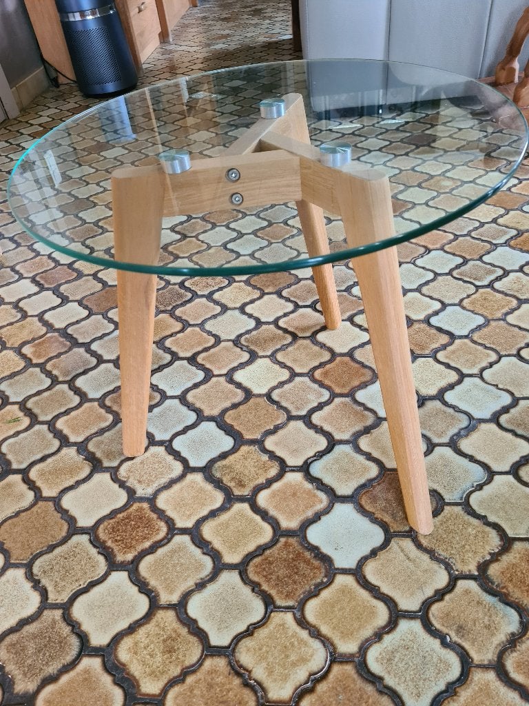 mooi bijzettafeltje hout/glas 50cm, Minder dan 55 cm, Rond, Ophalen, 45 tot 60 cm
