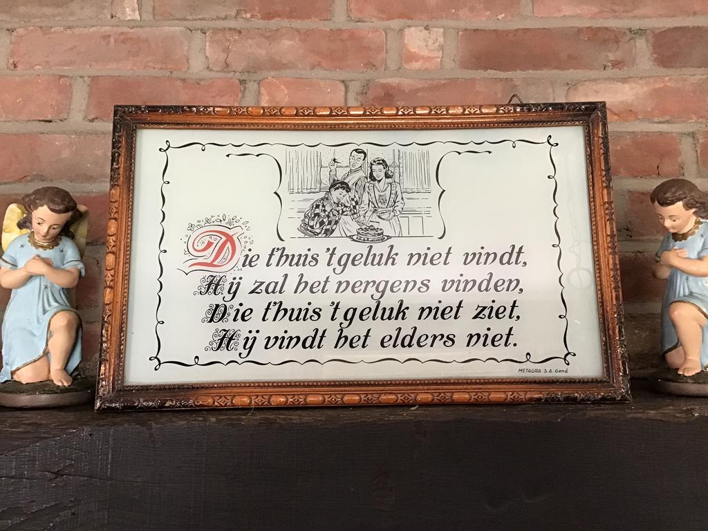 Vintage spreuk op glasplaat Metagra S.A., Ophalen of Verzenden, Zo goed als nieuw