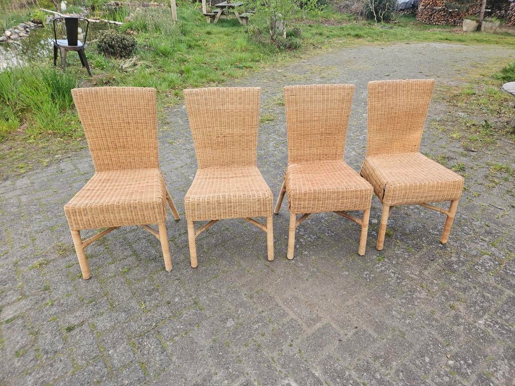 Set van 4 vintage rieten stoelen, Huis en Inrichting, Ophalen