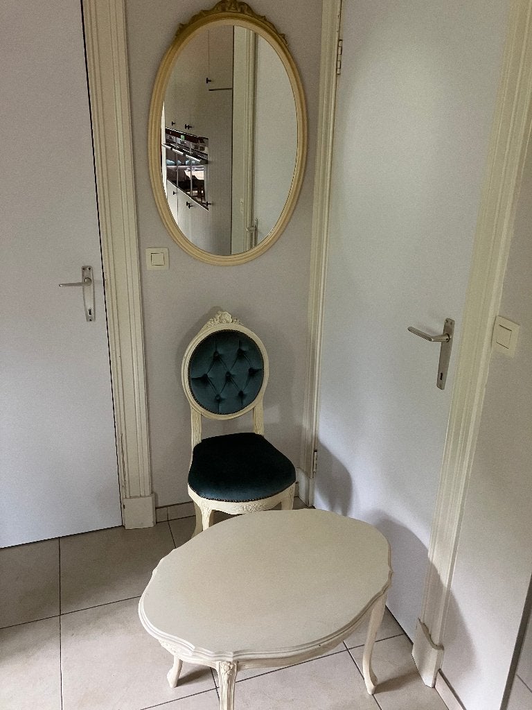 spiegel tafel en een stoel, Ophalen, Zo goed als nieuw