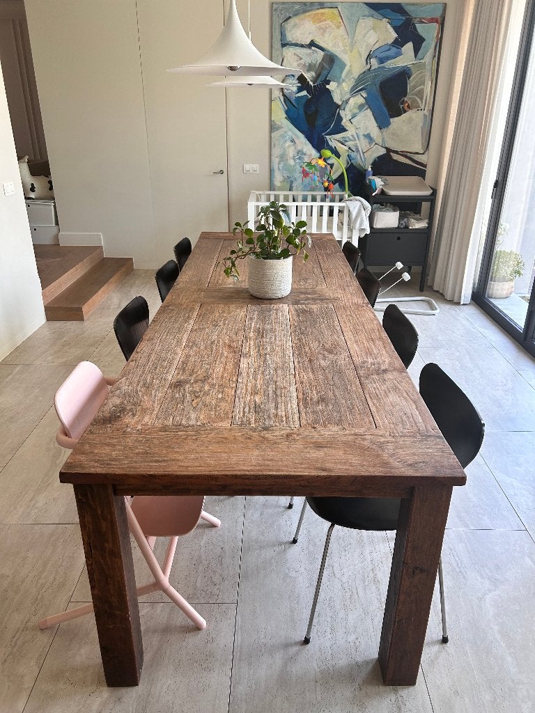 Massief houten eettafel – 300 x 90 cm, Huis en Inrichting, Tafels | Eettafels, Ophalen, Gebruikt, Eikenhout, 200 cm of meer