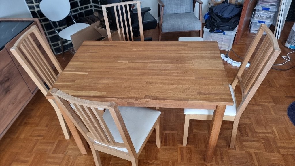 Table et 4 chaises, Maison & Meubles, Salles à manger complètes, Enlèvement, Utilisé, 4 à 6 chaises