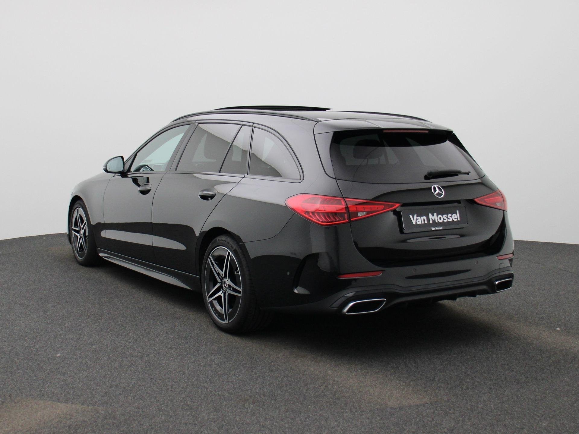 Mercedes-Benz C 200 d AMG Line Break + LEDER + PANORAMISCH D, Auto's, Automaat, Zwart, 4 cilinders, Zwart