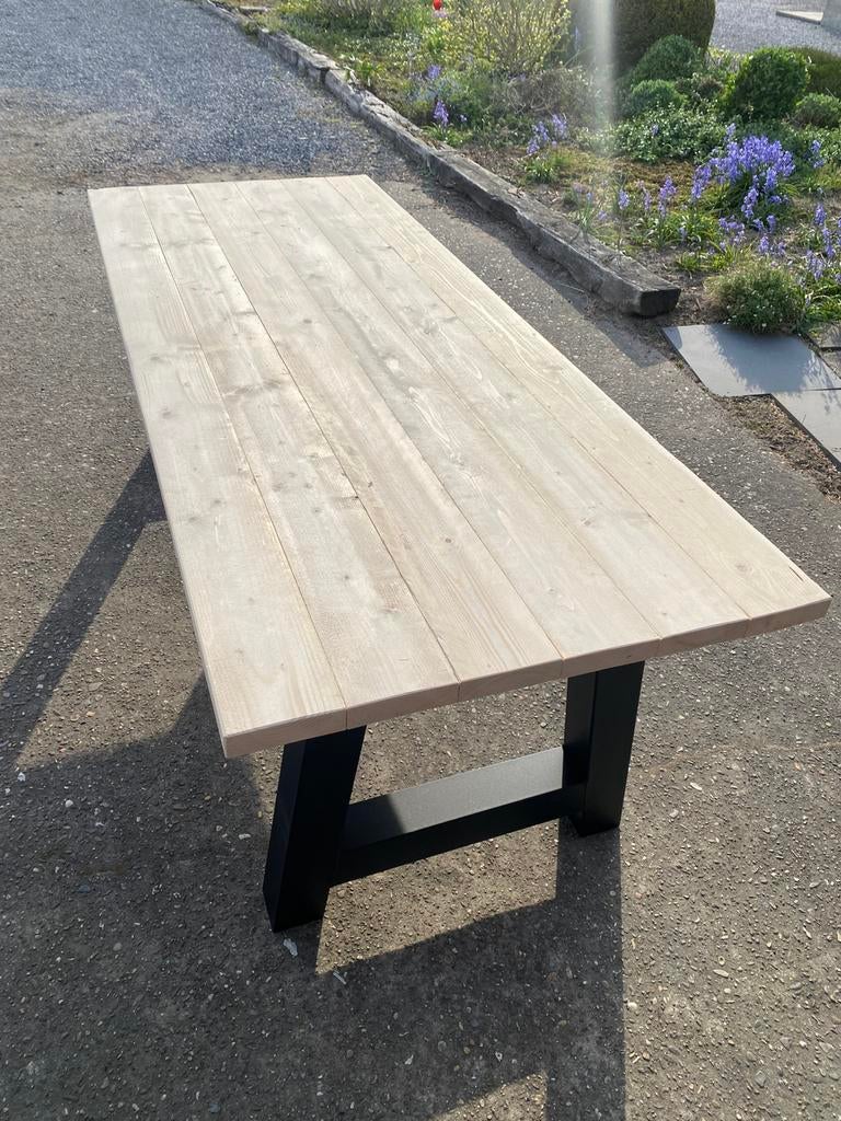 Industriele eettafel 220x90cm, Huis en Inrichting, Tafels | Eettafels, Ophalen of Verzenden, Nieuw, Vierkant, Grenenhout