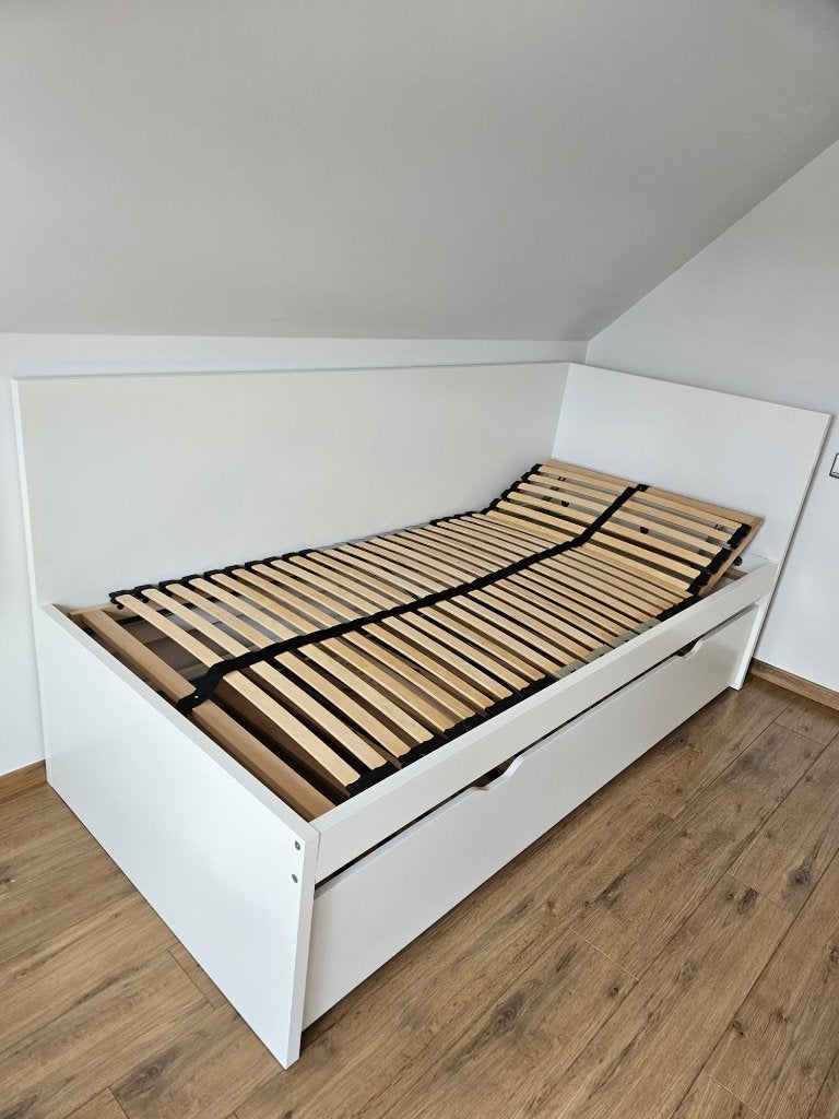 Bed met bedlade, Maison & Meubles, Chambre à coucher | Lits, 90 cm, Enlèvement, Blanc, Une personne