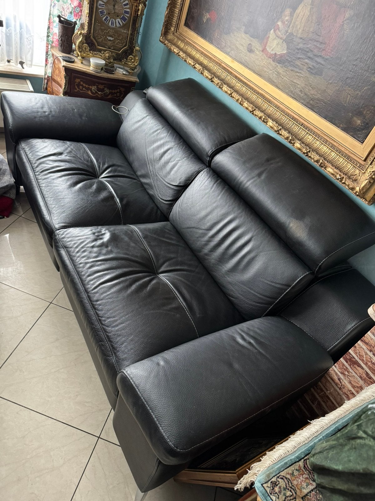 Canapé en cuir en bon état de 215 cm de large, Maison & Meubles, Canapés | Salons, Enlèvement, Comme neuf