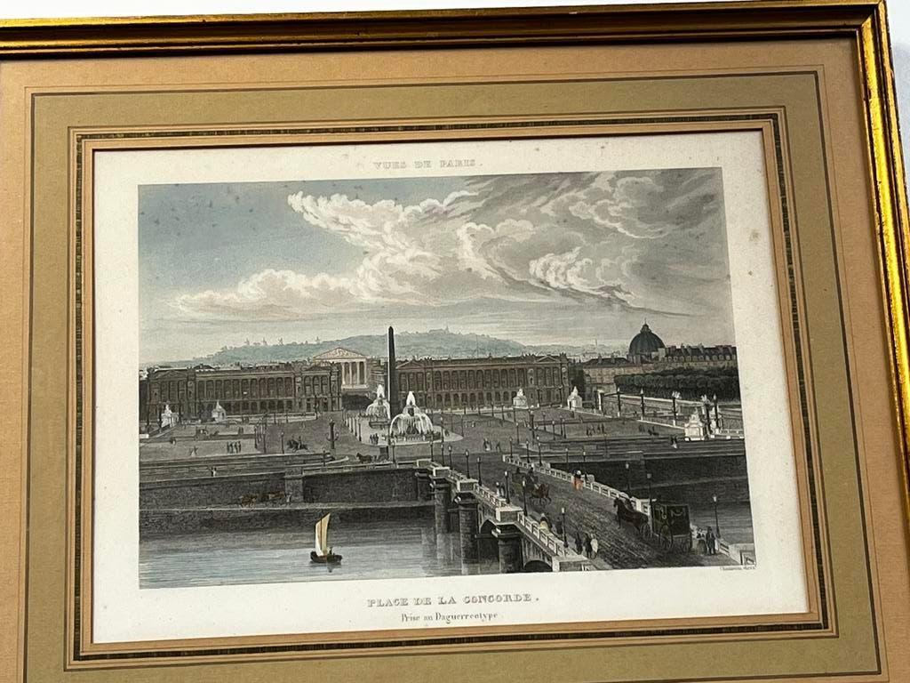 Ca 1850 Paris gravure aquatint Place de la Concorde Chamouin, Ophalen of Verzenden, Gravure, Ingelijst